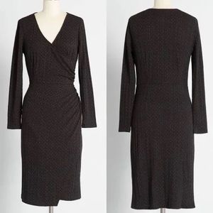 ModCloth Knit On The Town Faux Wrap Dress in Black